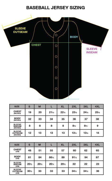 baseball jersey size chart.